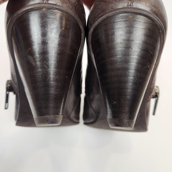 Fidji Women's Brown Leather Block Heel Booties Shoes Size 38 / 7.5 - Picture 5 of 8